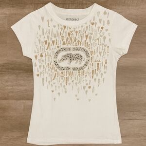 Ecko Red Women's White and Gold Short Sleeve Tee (Runs Small)